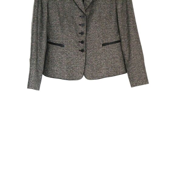 Tahari Arthur S Levine Blazer Wool Blend Fitted Gray Black Piping Accents Sz 4P - Picture 4 of 6